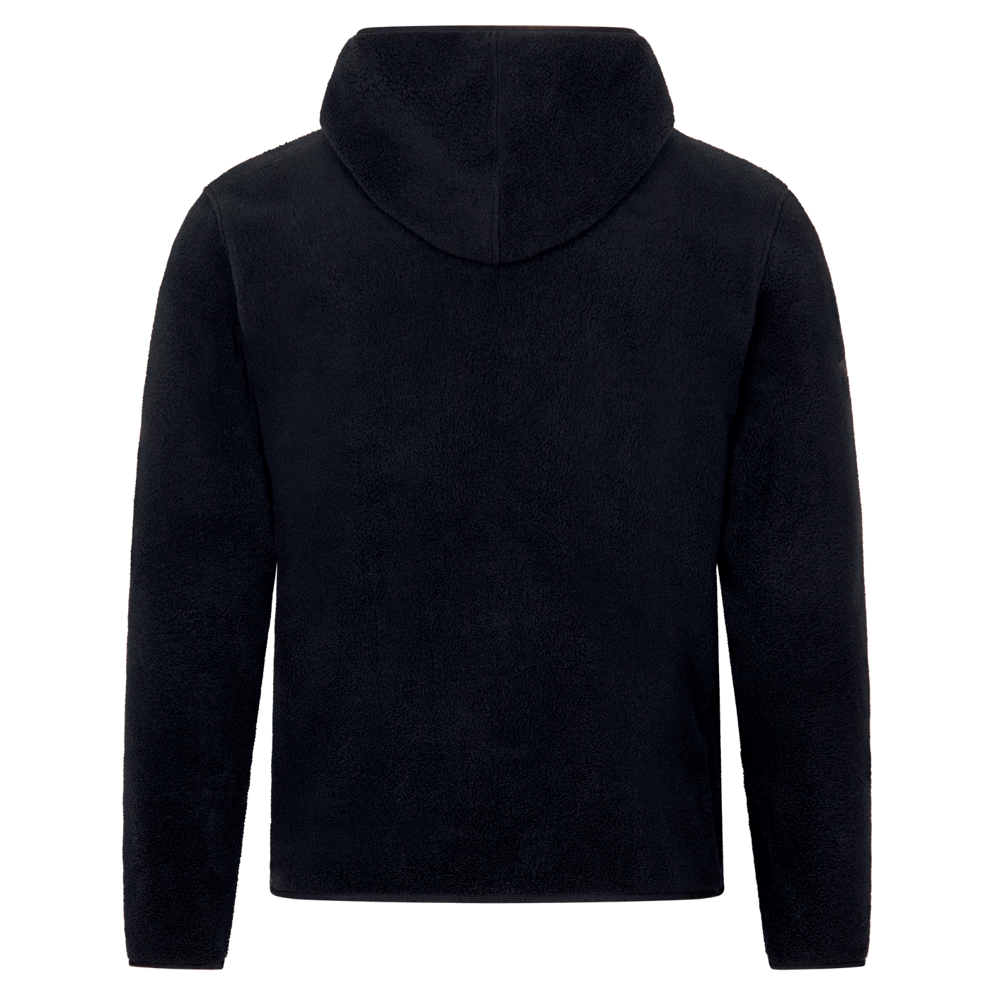 Schwarze Sherpa Fleecejacke mit Kapuze, ideal für Abenteuer und Alltag, aus hochwertiger portugiesischer Qualität.