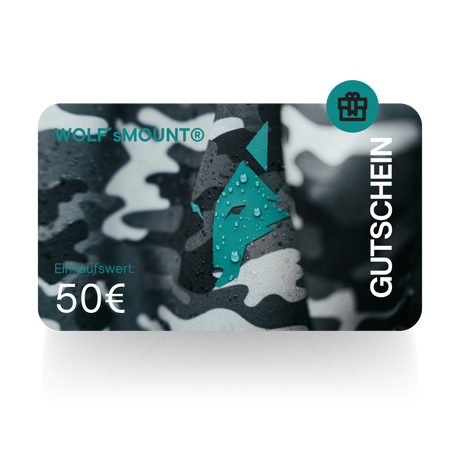Geschenkgutschein im Camouflage-Design im Wert von 50 Euro.